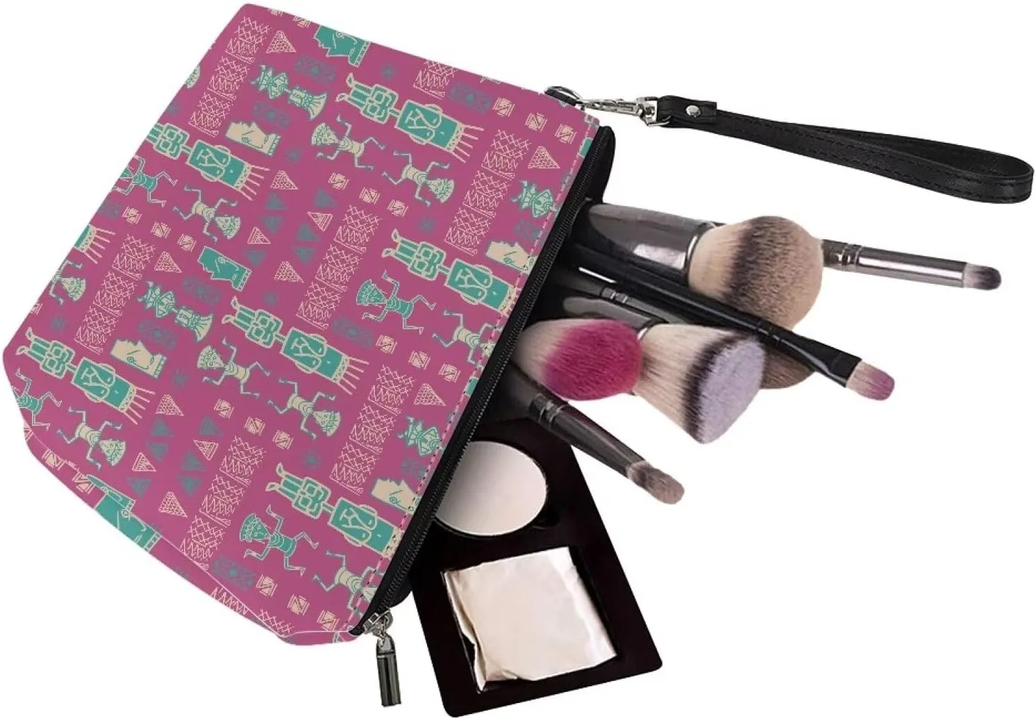 Small Makeup Pouch, Cosmetic Pouch Travel Toiletry Bag for Her - Organizer Toiletry Cosmetic, Convenient Cosmetic Pouch for Daily Use Tribal Style Print Purple