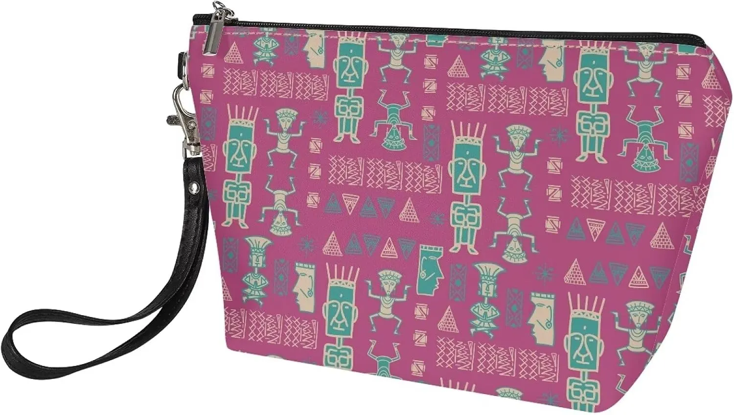 Small Makeup Pouch, Cosmetic Pouch Travel Toiletry Bag for Her - Organizer Toiletry Cosmetic, Convenient Cosmetic Pouch for Daily Use Tribal Style Print Purple