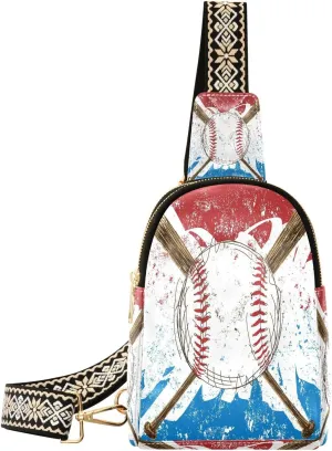 Small Sling Bag Fanny Packs Crossbody Bags for Women Baseball Flag Background Leather Fashion Chest Bag Belt Bag for Women for Travel Sports Running Hiking