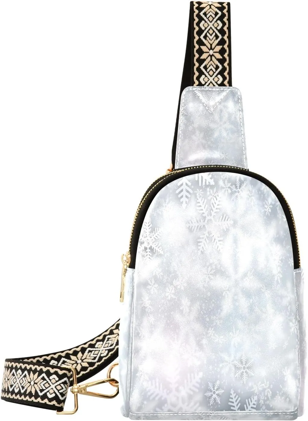 Small Sling Bag Fanny Packs Crossbody Bags for Women Beautiful Snowflake Leather Fashion Chest Bag Belt Bag for Women for Travel Sports Running Hiking