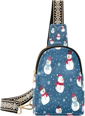 Small Sling Bag Fanny Packs Crossbody Bags for Women Christmas Snowman Leather Fashion Chest Bag Belt Bag for Women for Travel Running Hiking