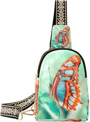 Small Sling Bag Fanny Packs Crossbody Bags for Women Closeup Beautiful Butterfly Leather Fashion Chest Bag Belt Bag for Women for Travel Sports Running Hiking