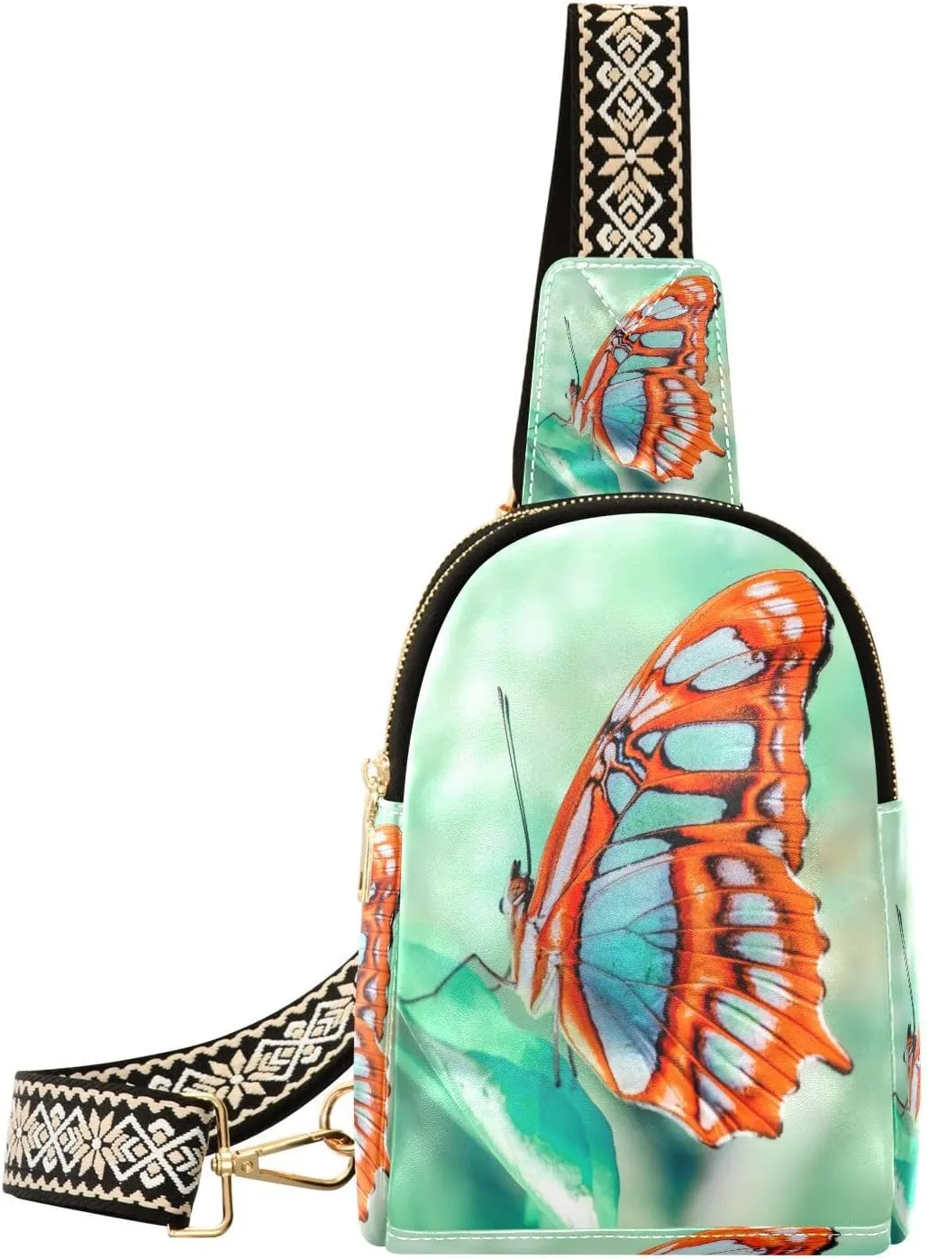 Small Sling Bag Fanny Packs Crossbody Bags for Women Closeup Beautiful Butterfly Leather Fashion Chest Bag Belt Bag for Women for Travel Sports Running Hiking
