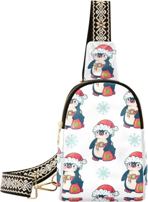 Small Sling Bag Fanny Packs Crossbody Bags for Women Cute Penguins Snowflake Leather Fashion Chest Bag Belt Bag for Women for Travel Sports Running Hiking