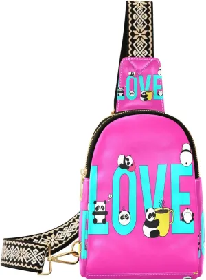 Small Sling Bag Fanny Packs Crossbody Bags for Women Funny Love Design Pandas Leather Fashion Chest Bag Belt Bag for Women for Travel Sports Running Hiking