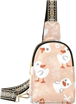 Small Sling Bag Fanny Packs Crossbody Bags for Women Little Cute Duck Chicken Leather Fashion Chest Bag Belt Bag for Women for Travel Sports Running Hiking