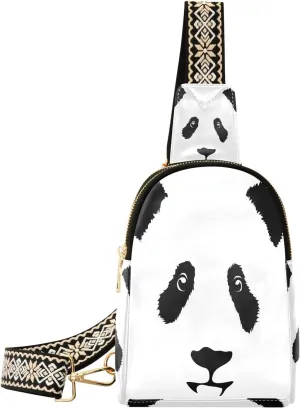 Small Sling Bag Fanny Packs Crossbody Bags for Women Panda Face Leather Fashion Chest Bag Belt Bag for Women for Travel Sports Running Hiking