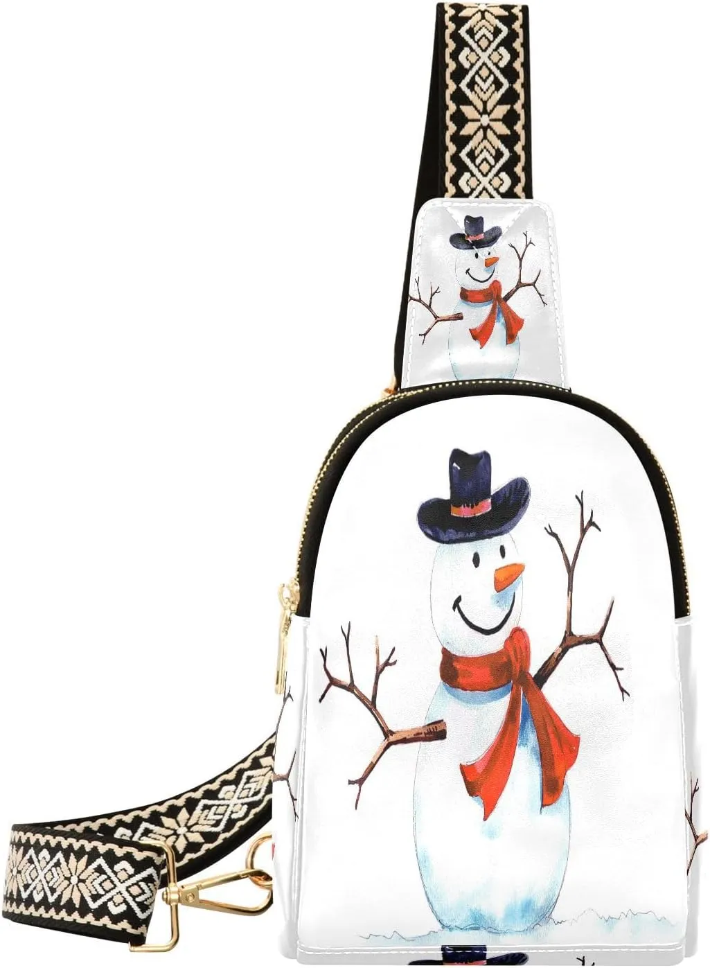 Small Sling Bag Fanny Packs Crossbody Bags for Women Snowman Leather Fashion Chest Bag Belt Bag for Women for Travel Sports Running Hiking