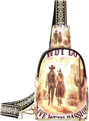 Small Sling Bag Fanny Packs Crossbody Bags for Women Sweetheart Cowboy Leather Fashion Chest Bag Belt Bag for Women for Travel Sports Running Hiking