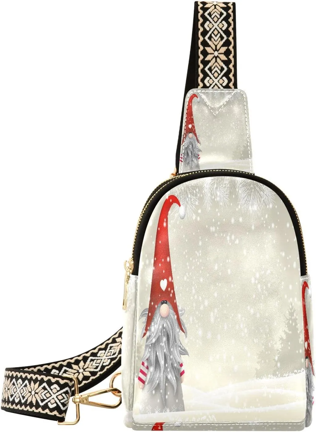 Small Sling Bag Fanny Packs Crossbody Bags for Women Winter Snow Gnome Leather Fashion Chest Bag Belt Bag for Women for Travel Sports Running Hiking