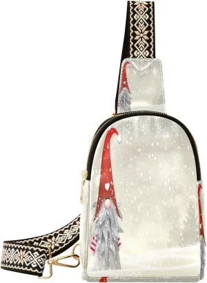 Small Sling Bag Fanny Packs Crossbody Bags for Women Winter Snow Gnome Leather Fashion Chest Bag Belt Bag for Women for Travel Sports Running Hiking