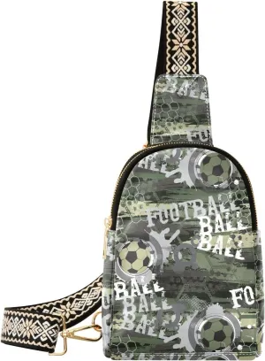Small Sling Bag for Women Abstract Military Football Pattern PC Leather Fanny Pack Crossbody Fashion Waist Packs Chest Bag for Travel Sports Running Hiking
