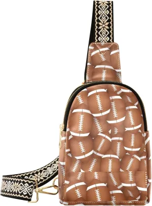 Small Sling Bag for Women American Football Ball Pattern PC Leather Fanny Pack Crossbody Fashion Waist Packs Chest Bag for Travel Sports Running Hiking