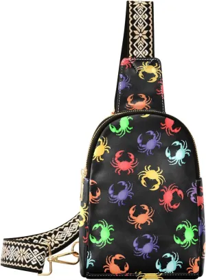 Small Sling Bag for Women Colorful Crabs PC Leather Fanny Pack Crossbody Fashion Waist Packs Chest Bag for Travel Sports Running Hiking