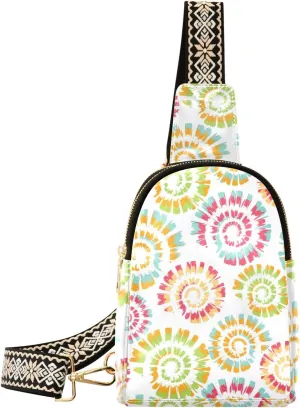 Small Sling Bag for Women Colorful Tie Dye PC Leather Fanny Pack Crossbody Fashion Waist Packs Chest Bag for Travel Sports Running Hiking
