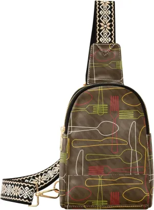 Small Sling Bag for Women Cutlery Design PC Leather Fanny Pack Crossbody Funny Fashion Waist Packs Chest Bag for Travel Sports Running Hiking