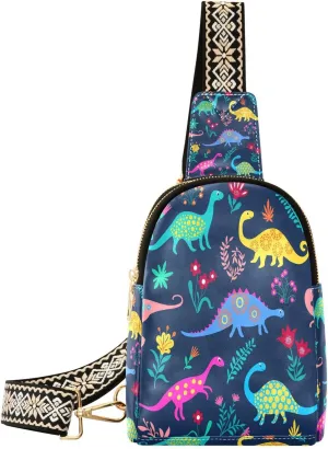 Small Sling Bag for Women Dino PC Leather Fanny Pack Crossbody Fashion Waist Packs Chest Bag for Travel Sports Running Hiking