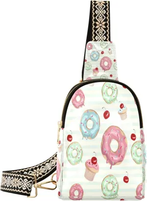 Small Sling Bag for Women Donuts Background PC Leather Fanny Pack Crossbody Fashion Waist Packs Chest Bag for Travel Sports Running Hiking