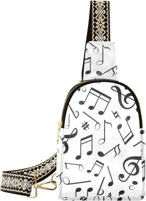 Small Sling Bag for Women Music Symbol Eighth Note PC Leather Fanny Pack Crossbody Music Notes Fashion Waist Packs Chest Bag for Travel Sports Running Hiking