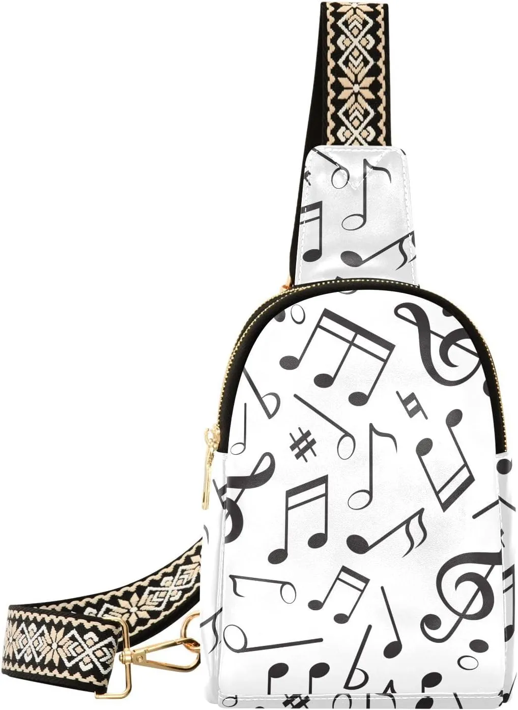 Small Sling Bag for Women Music Symbol Eighth Note PC Leather Fanny Pack Crossbody Music Notes Fashion Waist Packs Chest Bag for Travel Sports Running Hiking