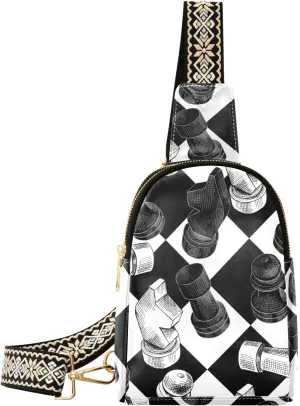 Small Sling Bag for Women Seamless Checkerboard Pattern PC Leather Fanny Pack Crossbody Fashion Waist Packs Chest Bag for Travel Sports Running Hiking
