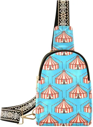 Small Sling Bag for Women Sketch Circus PC Leather Fanny Pack Crossbody Vintage Fashion Waist Packs Chest Bag for Travel Sports Running Hiking