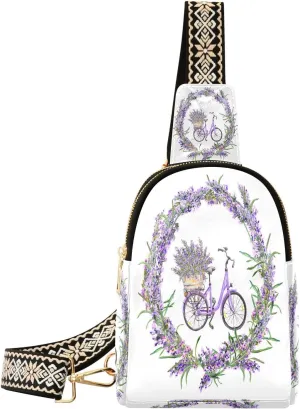 Small Sling Bag for Women Spring Bicycle Lavender PC Leather Fanny Pack Crossbody Purple Bike Flowers Fashion Waist Packs Chest Bag for Travel Sports Running Hiking