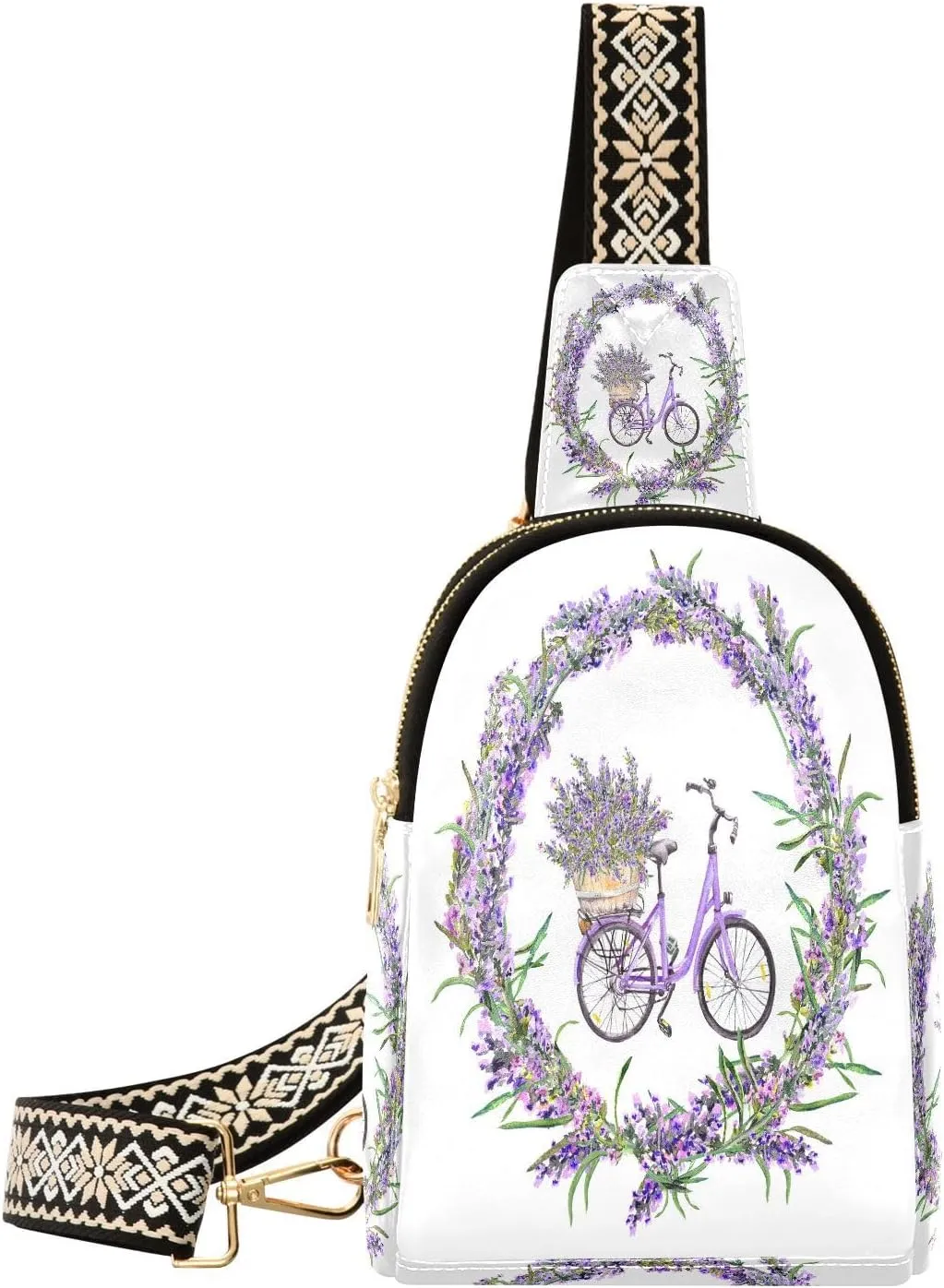 Small Sling Bag for Women Spring Bicycle Lavender PC Leather Fanny Pack Crossbody Purple Bike Flowers Fashion Waist Packs Chest Bag for Travel Sports Running Hiking