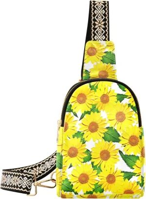 Small Sling Bag for Women Sunflowers PC Leather Fanny Pack Crossbody Yellow Flowers Fashion Waist Packs Chest Bag for Travel Sports Running Hiking