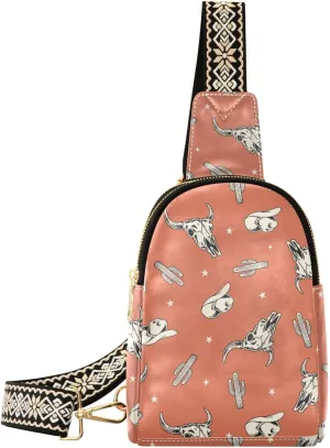 Small Sling Bag for Women Western Theme Pattern PC Leather Fanny Pack Crossbody Fashion Waist Packs Chest Bag for Travel Sports Running Hiking