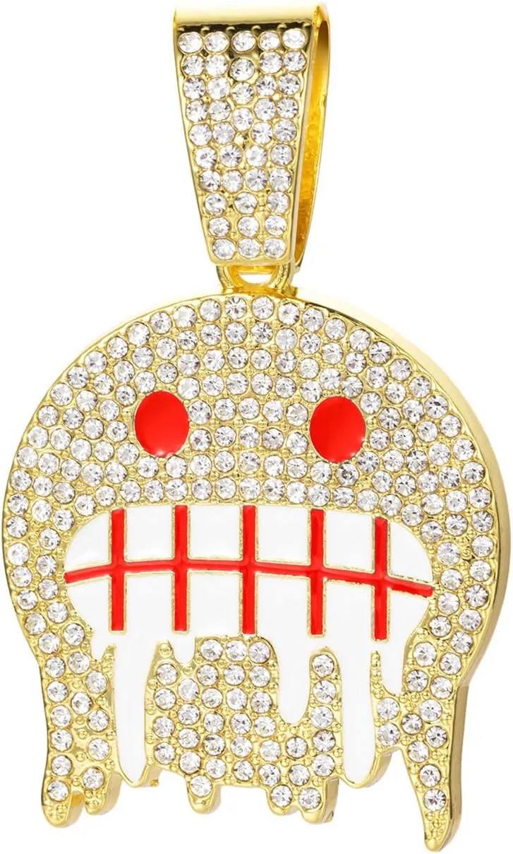 Smiling Face Hip-hop Cuban Chain, Rhinestone Pendant Necklace Jewelry For MenMen's Fashion Jewelry Silver golden