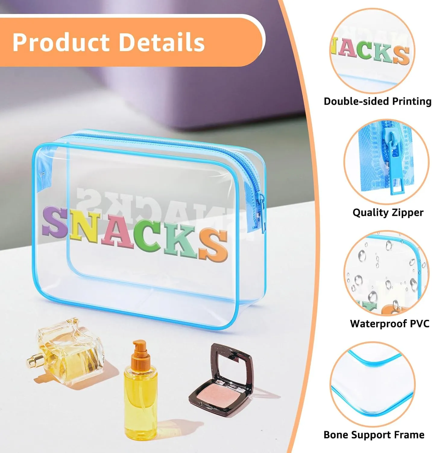 Snack Bag For Women Clear Makeup Bag Christmas Birthday Gift For Girl Funny PVC Cosmetic Bag Graduation Gift For Her Daughter Sister Toiletry Bag For Travel(Snacks