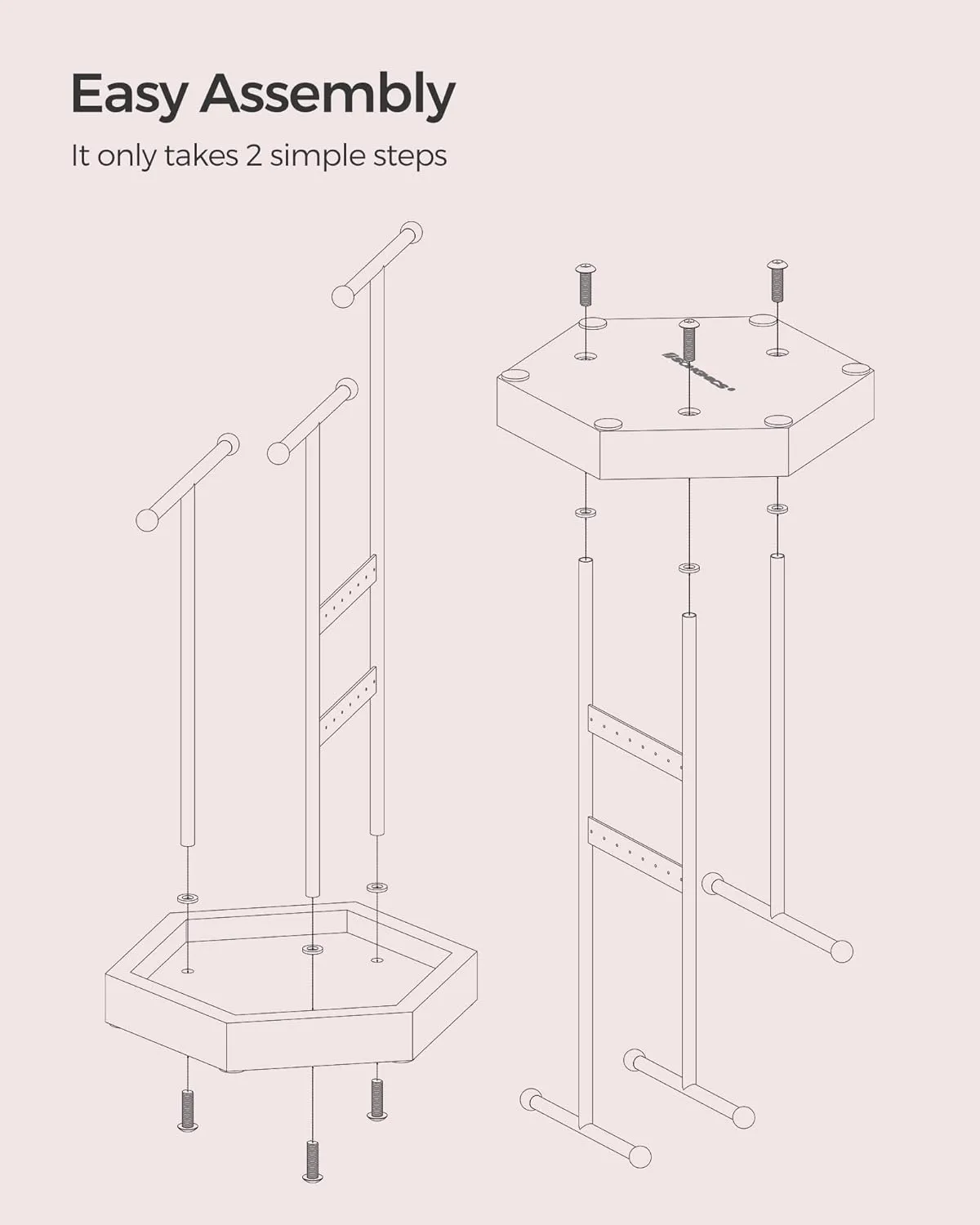 SONGMICS Jewelry Holder, Jewelry Organizer, 3 Tiers and 1 Tray, Jewelry Display Stand with Metal Frame, Necklace Earring Bracelet Holder, for Rings, Pale Gold and White UJJS003A01