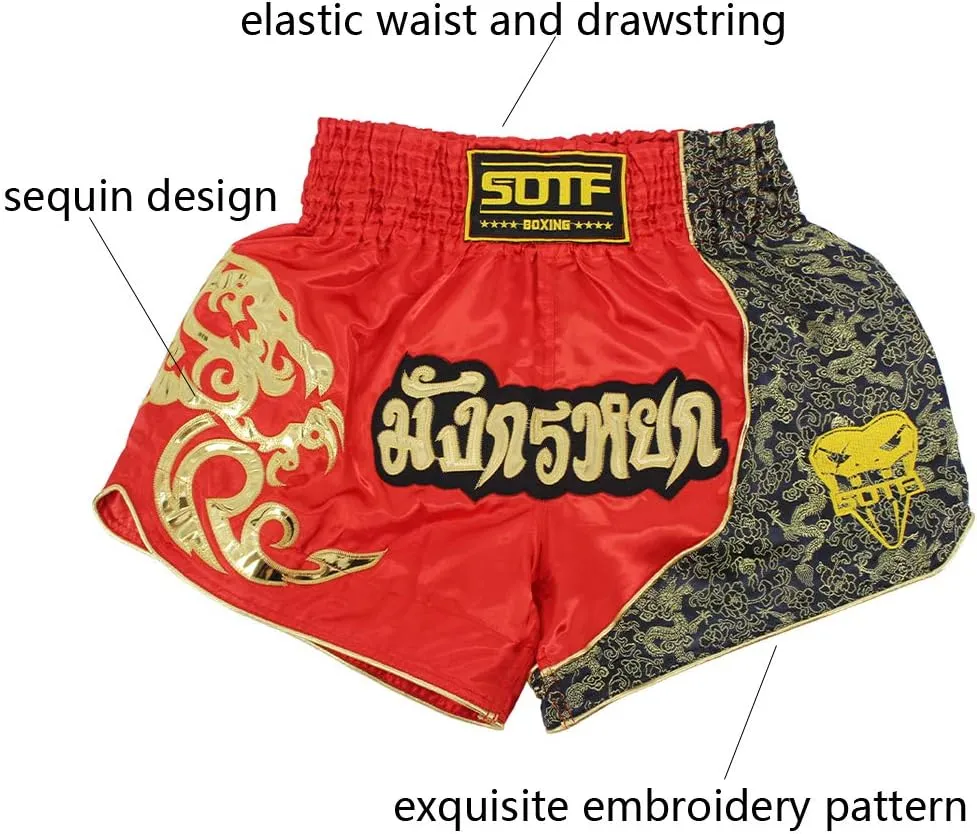 SOTF Boxing Shorts for Men Training Muay Thai Shorts Women Kickboxing Shorts for Kids