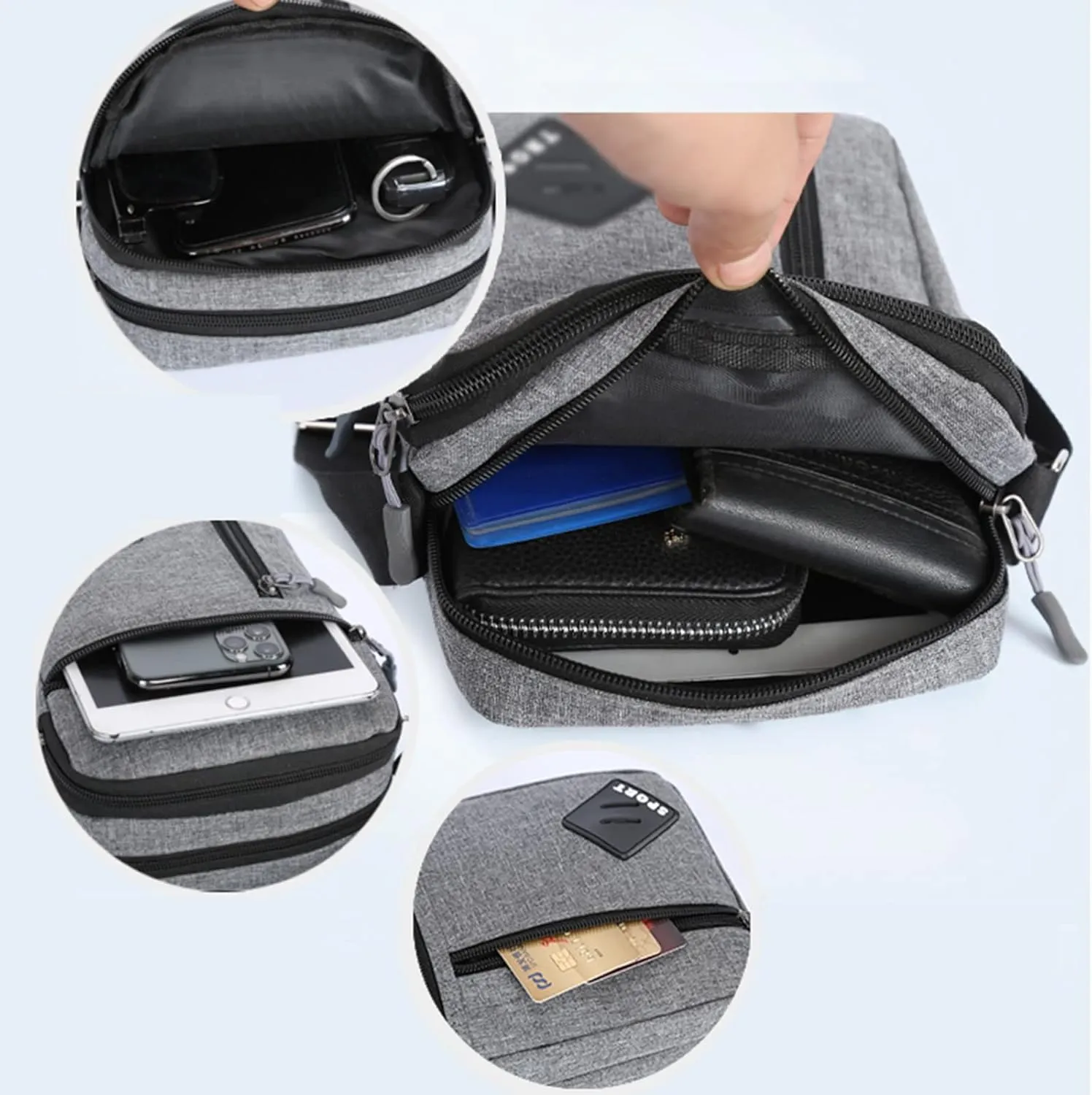 Spring Summer Winter Season Zipper Mens Mini Canvas Single Shoulder Side Bags Sport Messenger Bag Mini (Grey, One Size)