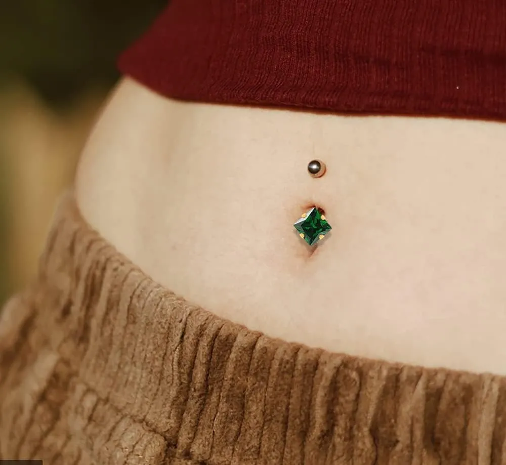 Square Cz Stone Gold Anodized 14 Gauge Stainless Steel Belly Ring - Belly Button jewelry - Navel jewelry