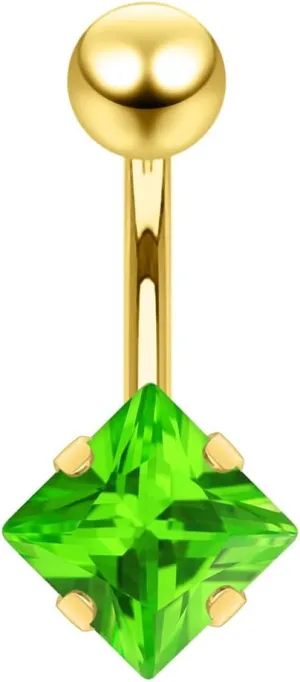 Square Cz Stone Gold Anodized 14 Gauge Stainless Steel Belly Ring - Belly Button jewelry - Navel jewelry