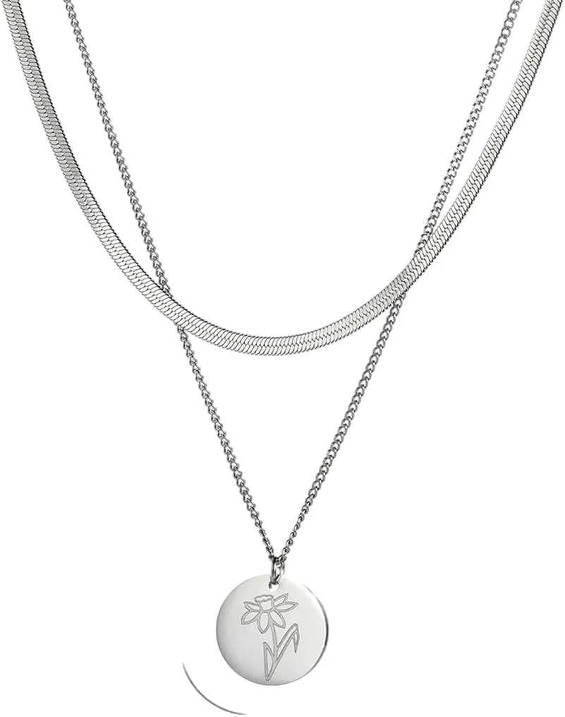Stainless Steel Jewelry Monthly Flower Variety Necklace For Women Gold Color Layer Necklace Jewelry Party Gifts
