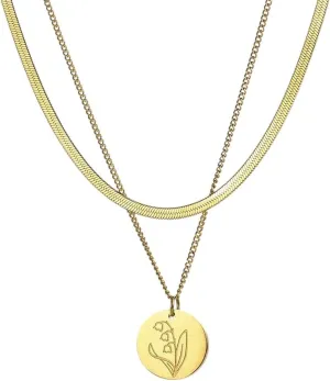 Stainless Steel Jewelry Monthly Flower Variety Necklace For Women Gold Color Layer Necklace Jewelry Party Gifts