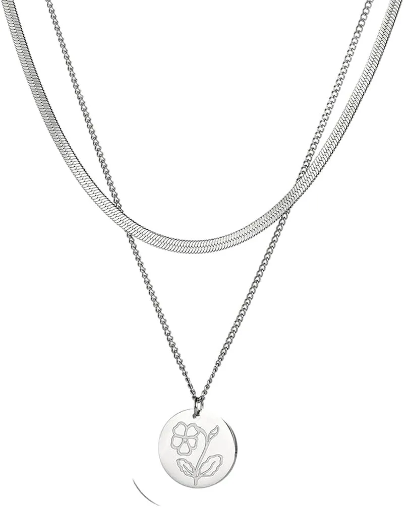 Stainless Steel Jewelry Monthly Flower Variety Necklace For Women Gold Color Layer Necklace Jewelry Party Gifts