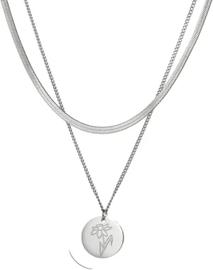 Stainless Steel Jewelry Monthly Flower Variety Necklace For Women Gold Color Layer Necklace Jewelry Party Gifts