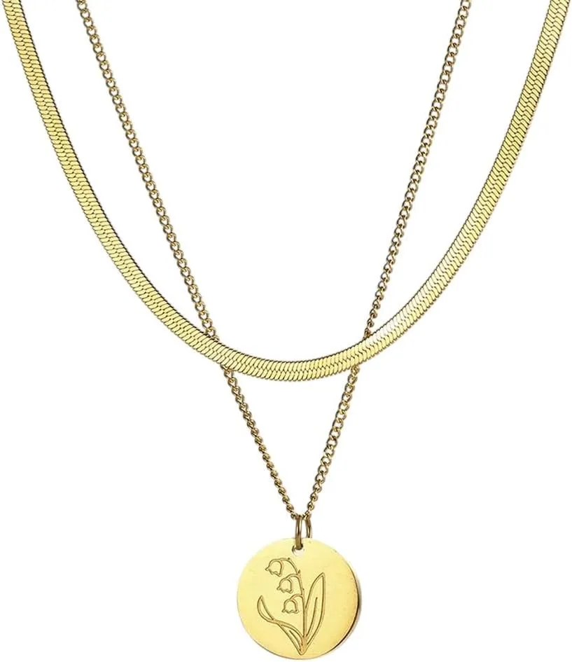 Stainless Steel Jewelry Monthly Flower Variety Necklace For Women Gold Color Layer Necklace Jewelry Party Gifts