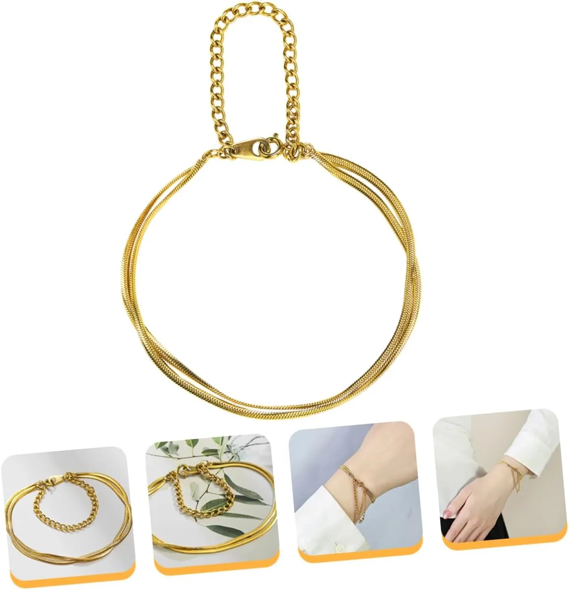 Stainless Steel Layered Bracelet for Women Chic Double Flat Snake Chain Anklet Elegant Minimalist
