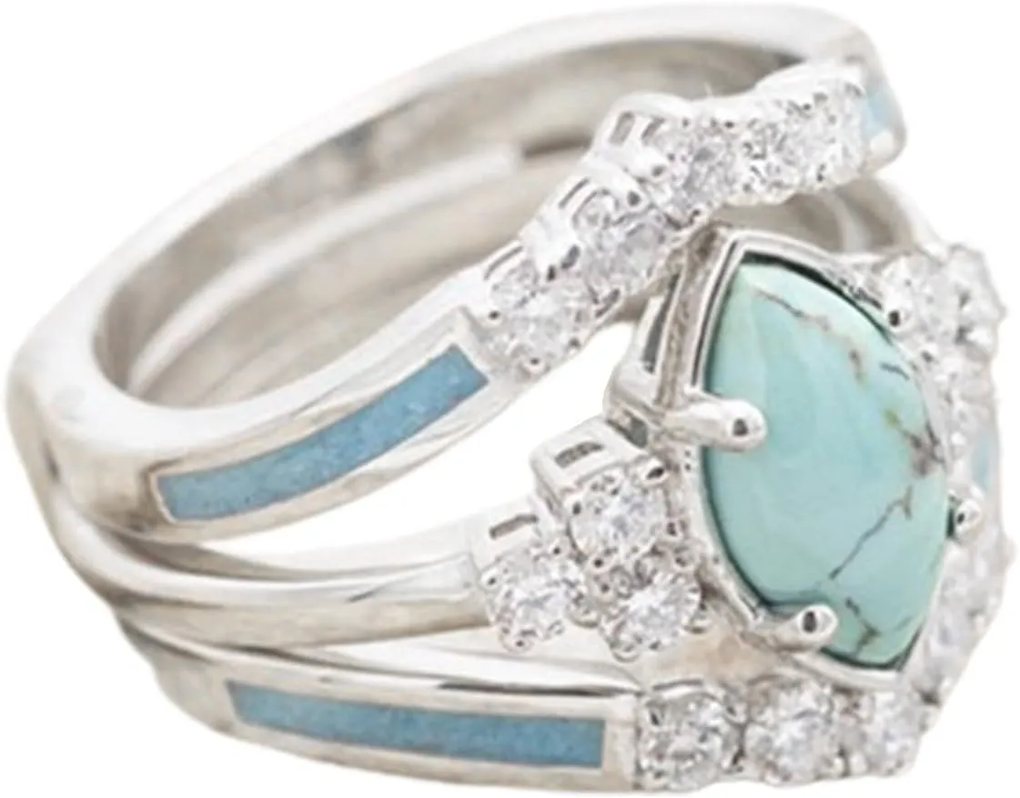 Sterling Silver Natural Turquoise Diamond 3 Piece Set Ring Simple Fashion Jewelry Popular Accessories Jewelry Gift