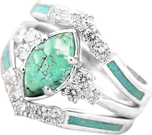 Sterling Silver Natural Turquoise Diamond 3 Piece Set Ring Simple Fashion Jewelry Popular Accessories Jewelry Gift