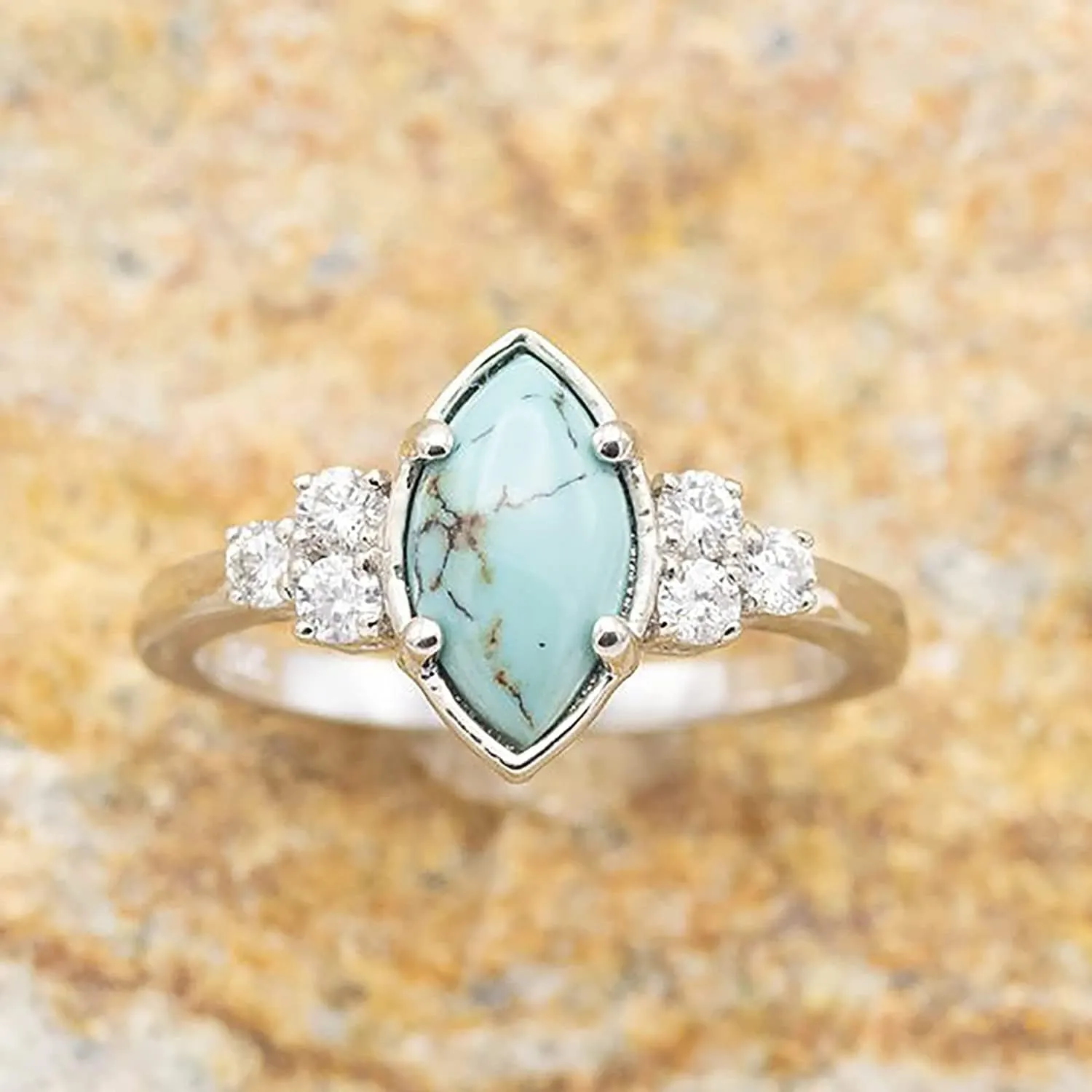 Sterling Silver Natural Turquoise Diamond 3 Piece Set Ring Simple Fashion Jewelry Popular Accessories Jewelry Gift