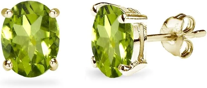 Sterling Silver Peridot Oval-Cut Solitaire Stud Earrings for Women