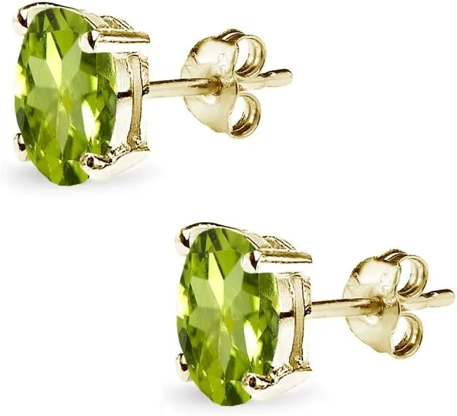 Sterling Silver Peridot Oval-Cut Solitaire Stud Earrings for Women