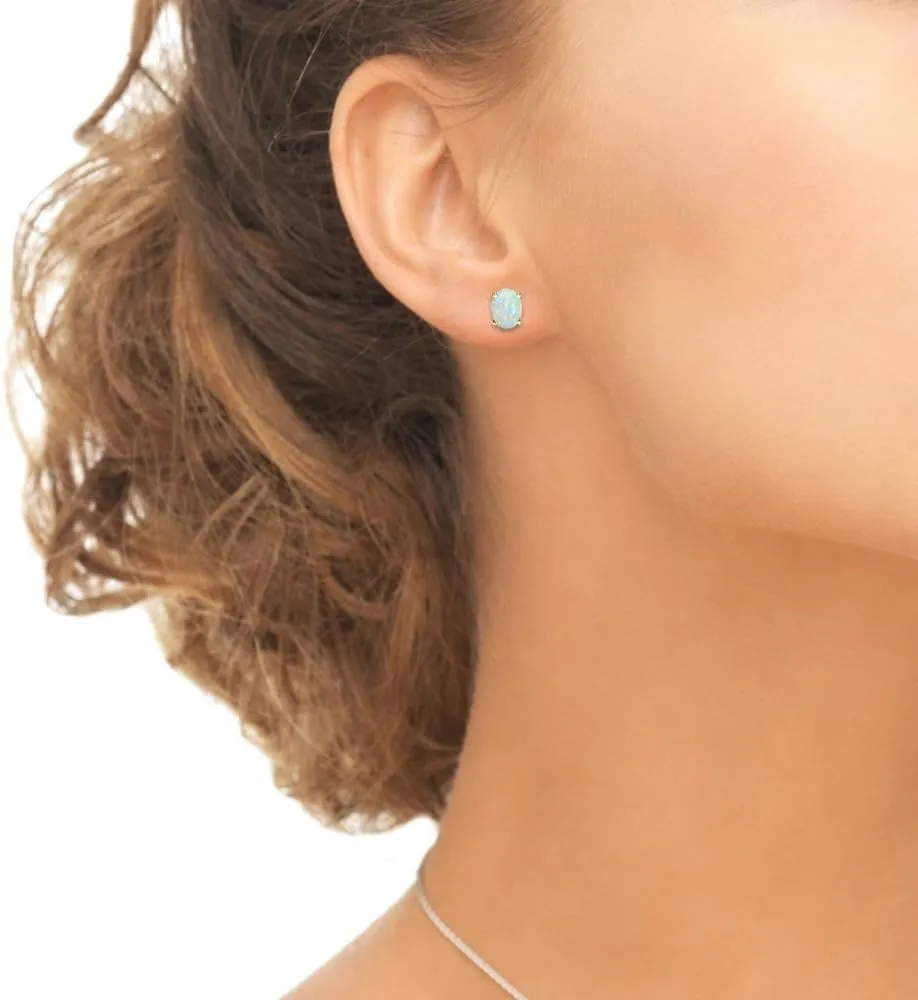 Sterling Silver Synthetic Opal Oval-Cut Solitaire Stud Earrings for Women