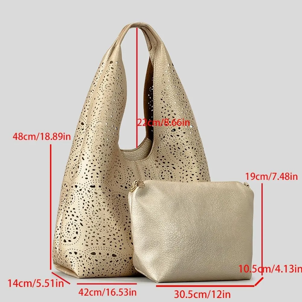 Stylish Cut-Out Tote Bag Hobo Bag Large Capacity Handbag Satchel Purse Chic Bucket Bag Underarm Bag for Women